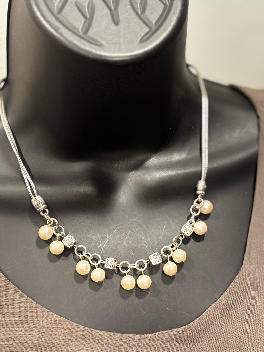 Brighton Silver Necklace with Cream Pearl Drops